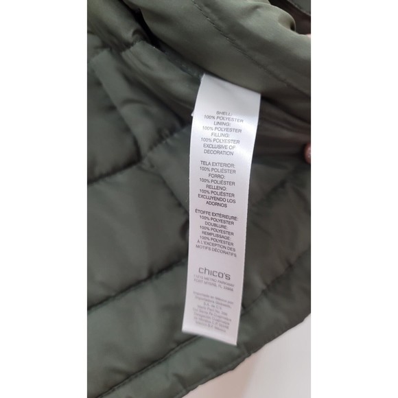 Chico's Open Front Boho Quilted Jacket Olive Green with Crystal Jeweled sz.2 - Picture 8 of 8